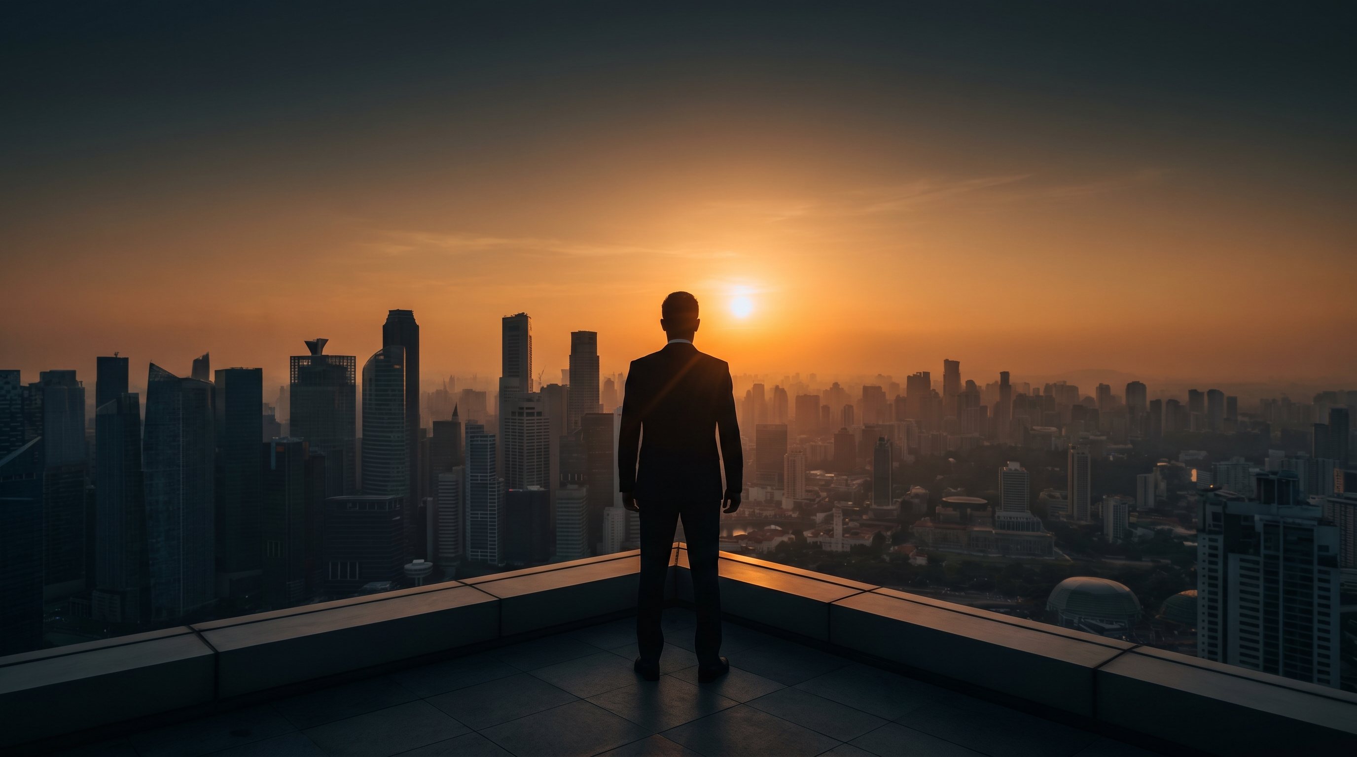 Entrepreneur at sunrise over a city skyline