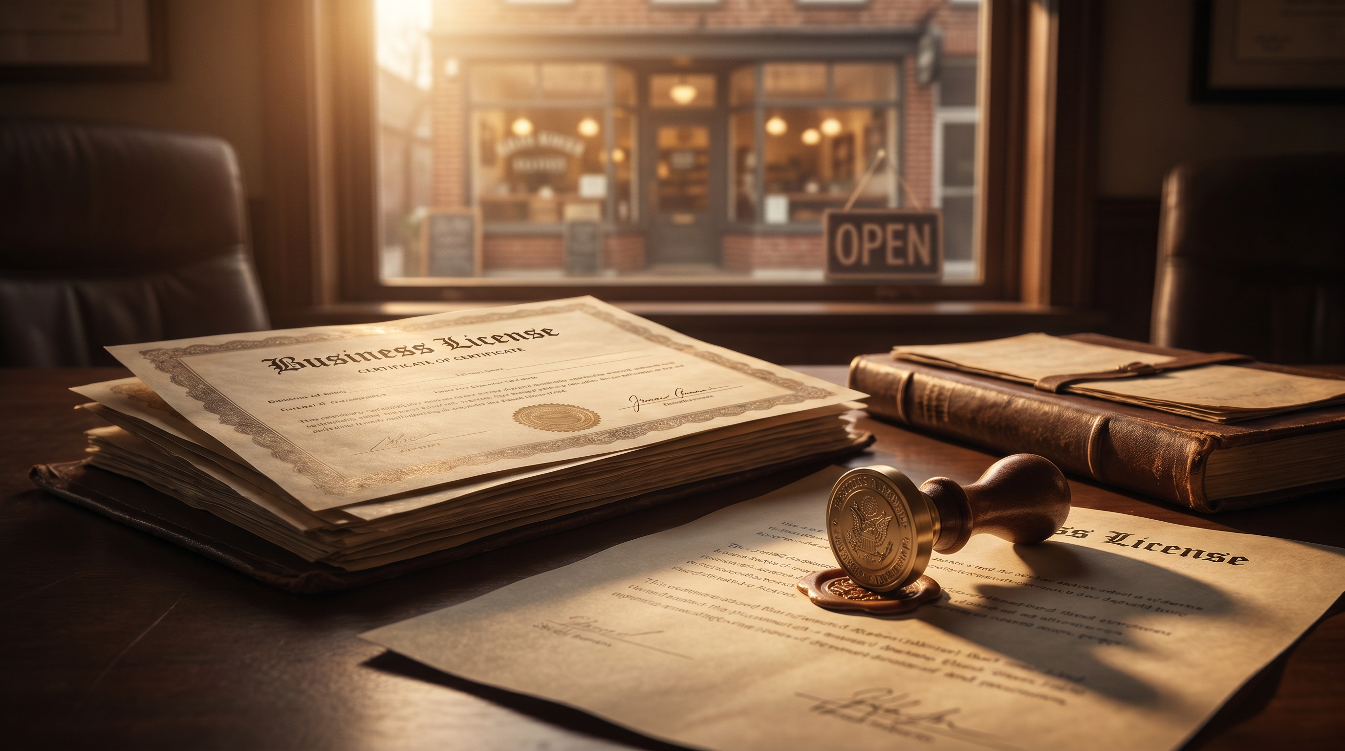 Business license certificates and approval stamp